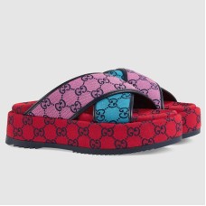 Gucci Platform Slide Sandals in Multicolor GG Canvas