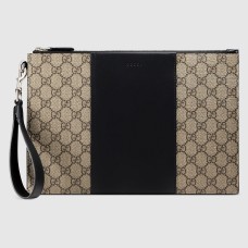 Gucci Portfolio Pouch in Beige GG Supreme Canvas with Leather