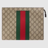 Gucci Portfolio Pouch in Beige GG Supreme Canvas with Web