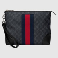 Gucci Portfolio Pouch in Black GG Canvas with Web