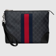 Gucci Portfolio Pouch in Black GG Canvas with Web