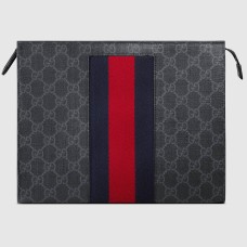 Gucci Portfolio Pouch in Black GG Supreme Canvas with Web
