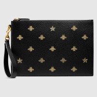 Gucci Portfolio Pouch in Black Leather with Bee and Star