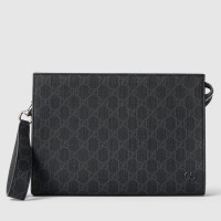 Gucci Portfolio Pouch in Black Supreme Canvas with Grey Leather