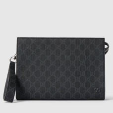 Gucci Portfolio Pouch in Black Supreme Canvas with Grey Leather