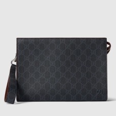 Gucci Portfolio Pouch in Black Supreme Canvas with Red Leather