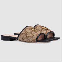 Gucci Slide Sandals in GG Matelasse Canvas with Black Leather