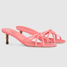 Gucci Slide Sandas in Pink Leather with Bamboo Heel