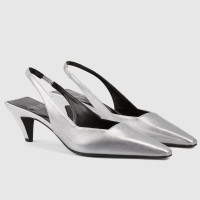 Gucci Slingback Pumps 55mm in Silver Metallic Leather
