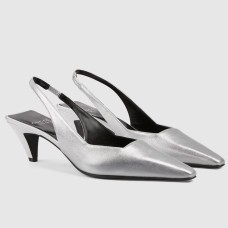 Gucci Slingback Pumps 55mm in Silver Metallic Leather