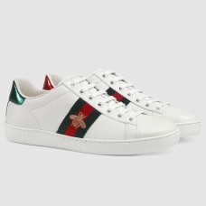 Gucci Women's Ace Sneakers in White Leather with Bee