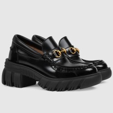 Gucci Women's Chunky Lug Sole Horsebit Loafers in Black Leather
