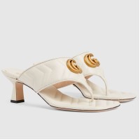 Gucci Women's GG Marmont Thong Sandals 55mm in White Leather