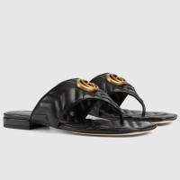 Gucci Women's GG Marmont Thong Sandals in Black Leather