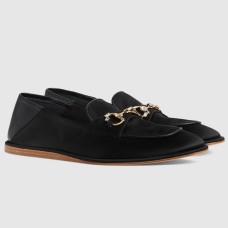 Gucci Women's Horsebit Loafers in Black Satin with Crystals