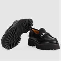 Gucci Women's Horsebit Loafers in Noir Leather with Lug Sole