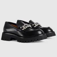 Gucci Women's Lug Sole Horsebit Loafers in Black Leather