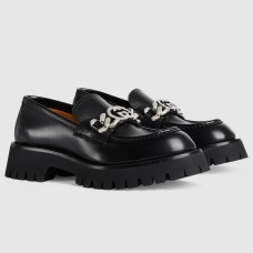 Gucci Women's Lug Sole Horsebit Loafers in Black Leather