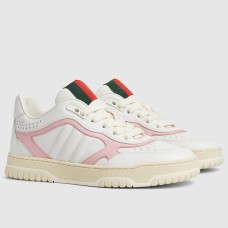Gucci Women's Re-Web Sneakers in White and Pink Leather