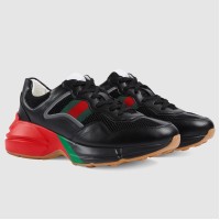 Gucci Women's Rhyton Sneakers in Black Leather with Mesh