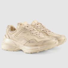 Gucci Women's Rhyton Sneakers in Distressed Leather