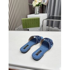 Gucci Women's Slide Sandals in Dedim with Gucci Script