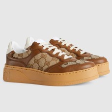 Gucci Women's Sneakers in Beige GG Canvas and Leather