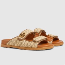 Gucci Women's Velcro Sandals in Natural Raffia