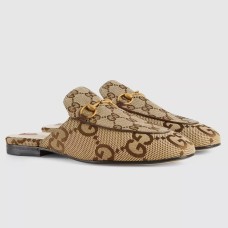 ‎Gucci Women's Princetown Slippers in Beige Jumbo GG Canvas